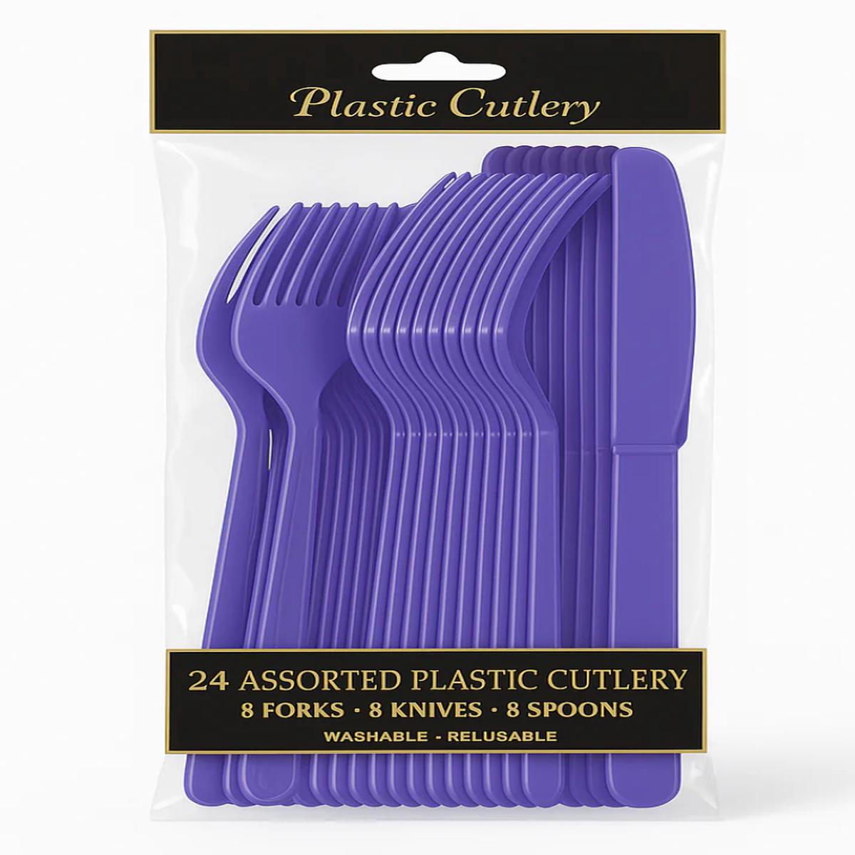 Assorted Plastic Cutlery New Purple 24ct