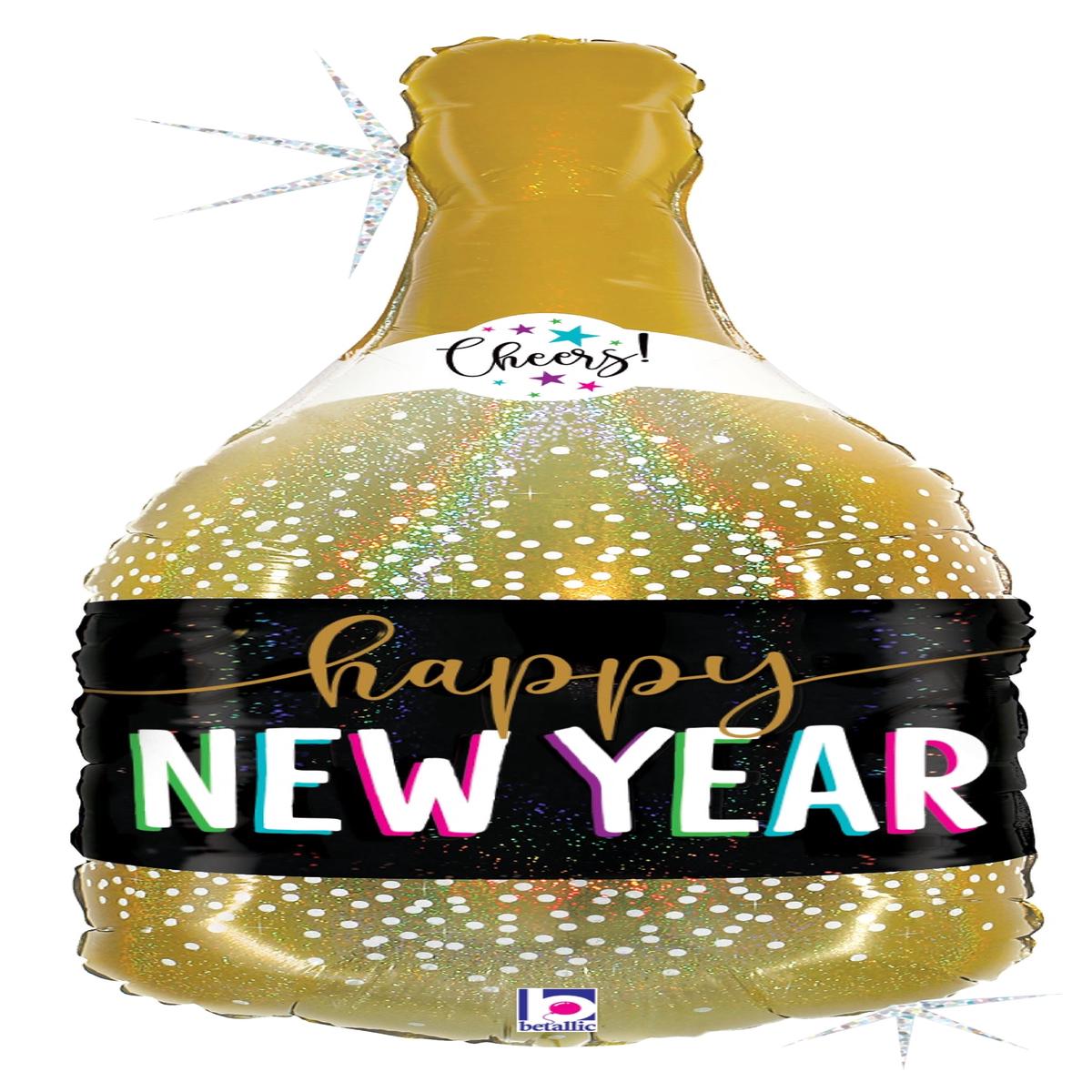 Betallic Glitter Holographic New Year Champagne Bottle 32 inch Foil Balloon 1ct